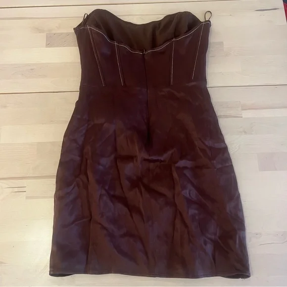 Zara brown strapless coset mini dress size medium satin - Picture 3 of 3